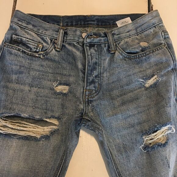 MNML size 4 distressed button fly jeans zipper ankle mid rise stonewashed - Picture 3 of 8